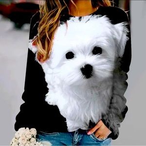 3D Dog Print Women’s Round Neck Sweater Casual Comfortable Long Sleeve